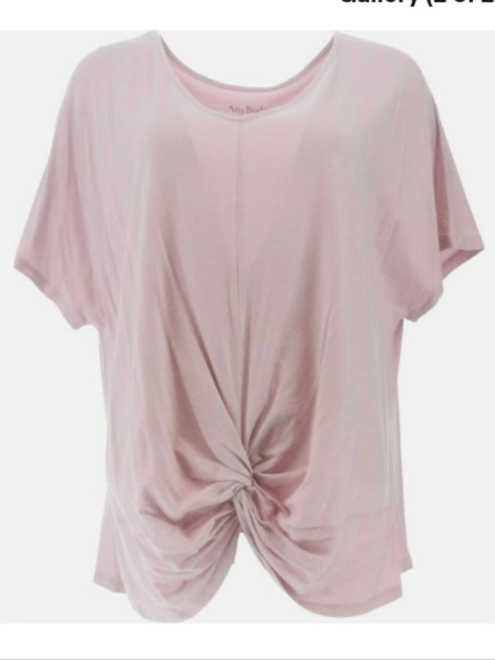 AnyBody Knitted Jersey V-Neck Short Sleeve Twist Front Tee-Violet-Medium-A377765